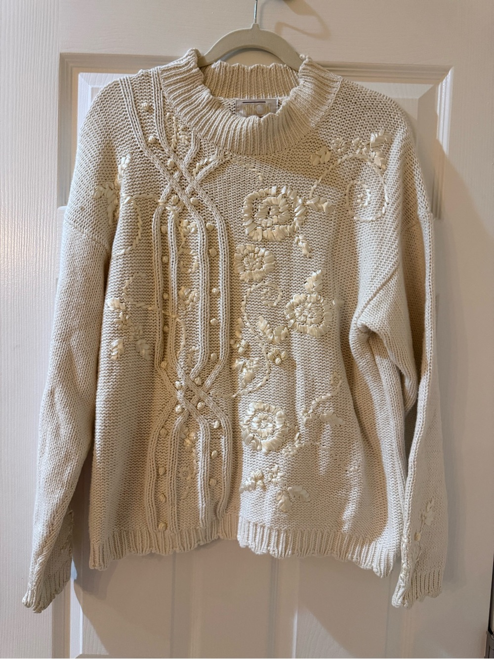 Vintage Ninon de leclos Embroidered Cable Crewneck Sweater - Women